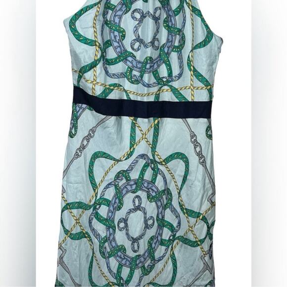 Tommy Hilfiger Collection Nautical Silk Halter Dress 6 | Blue Green Midi Keyhole - Picture 4 of 13